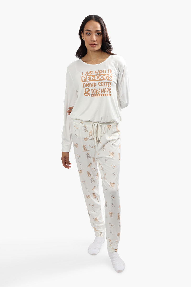 Cuddly Canuckies Dog Print Pajama Pants - White - Womens Pajamas - Fairweather