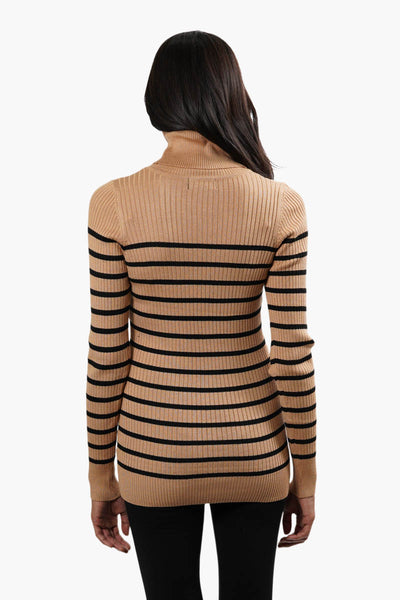 International INC Company Striped Turtleneck Pullover Sweater - Camel - Womens Pullover Sweaters - Fairweather