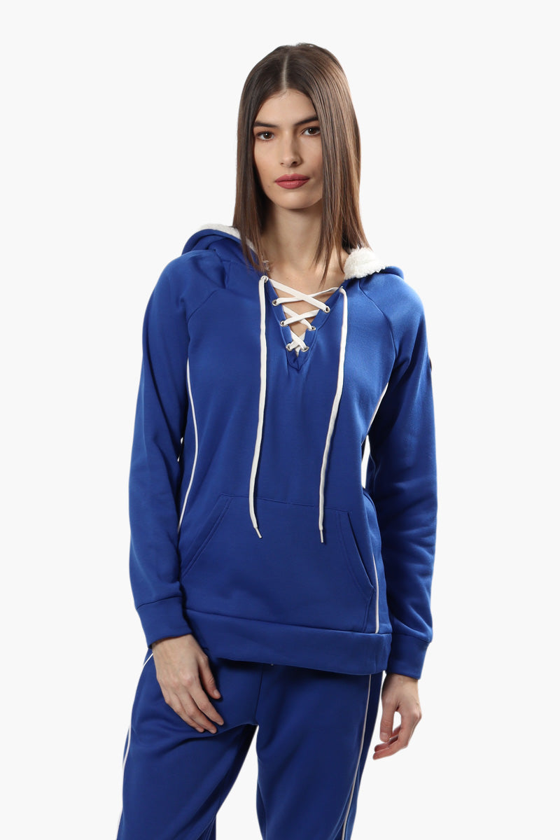 Canada Weather Gear Sherpa Lined Lace Up Hoodie - Blue - Womens Hoodies & Sweatshirts - Fairweather