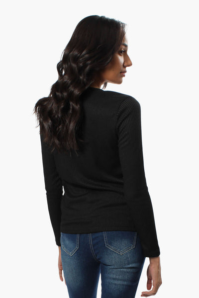 Magazine Ribbed Front Twist Long Sleeve Top - Black - Womens Long Sleeve Tops - Fairweather
