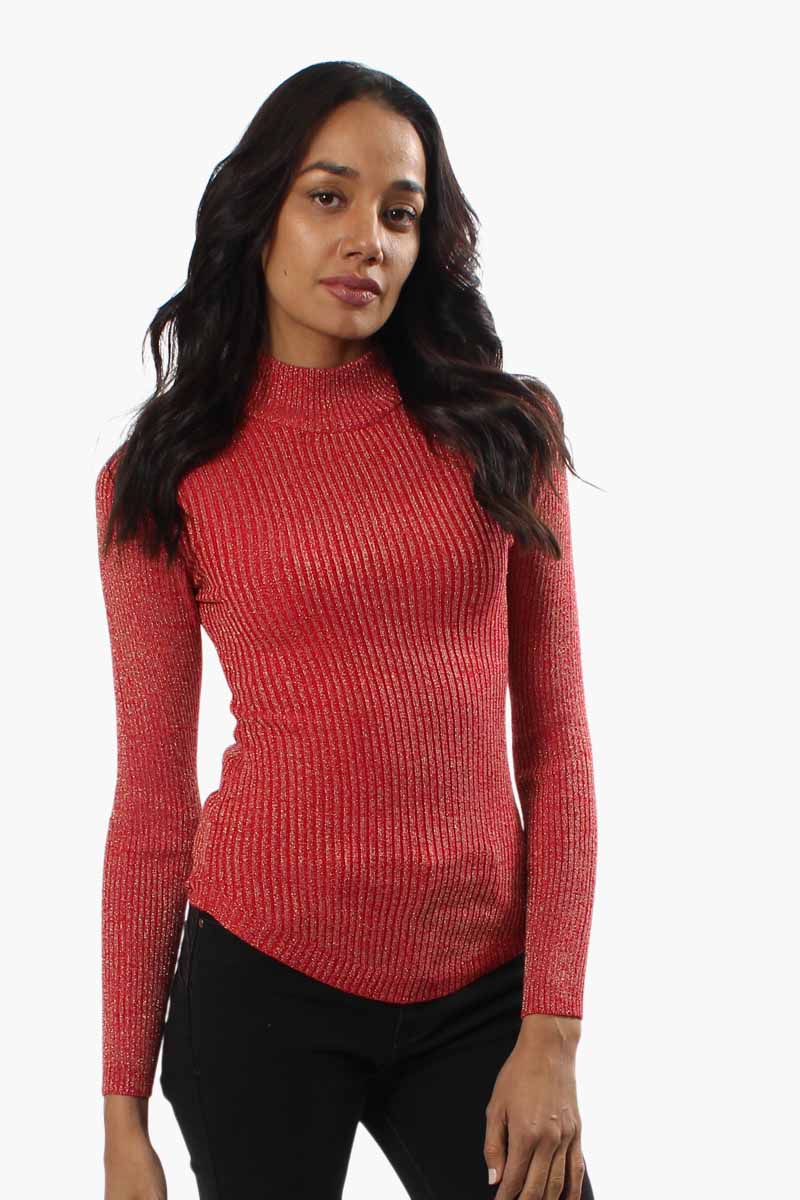 Limite Ribbed Mock Neck Pullover Sweater - Red - Womens Pullover Sweaters - Fairweather