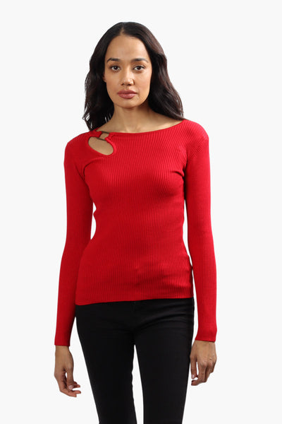 Limite Ribbed Keyhole Shoulder Pullover Sweater - Red - Womens Pullover Sweaters - Fairweather