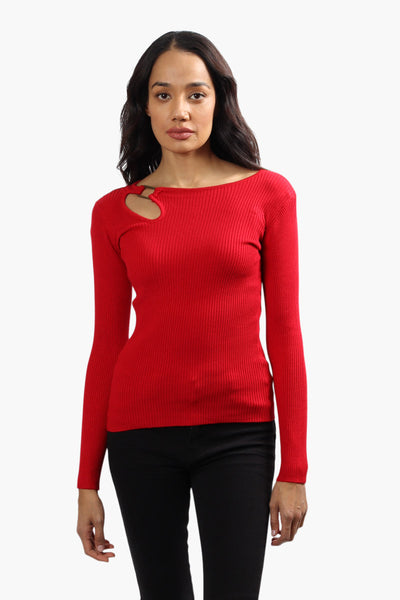 Limite Ribbed Keyhole Shoulder Pullover Sweater - Red - Womens Pullover Sweaters - Fairweather