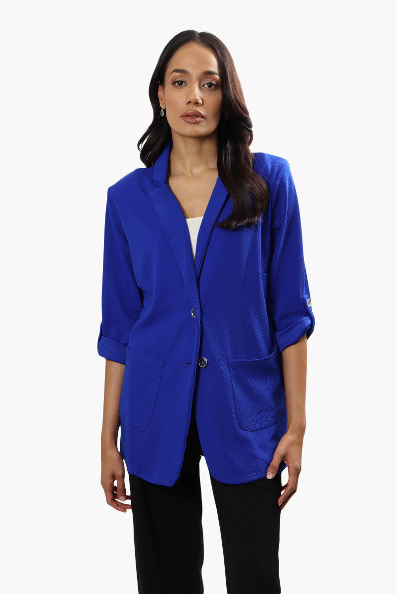 Impress Roll Up Sleeve 2 Button Blazer - Blue - Womens Blazers - Fairweather