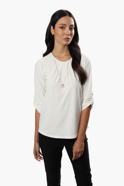 International INC Company Solid Roll Up Sleeve Blouse - White - Womens Shirts & Blouses - Fairweather