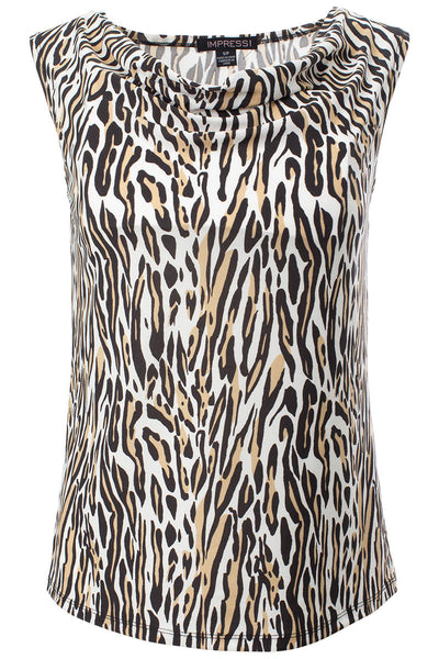 Leopard Print Cowl Neck Tank Top - Cream - Womens Tees & Tank Tops - Fairweather