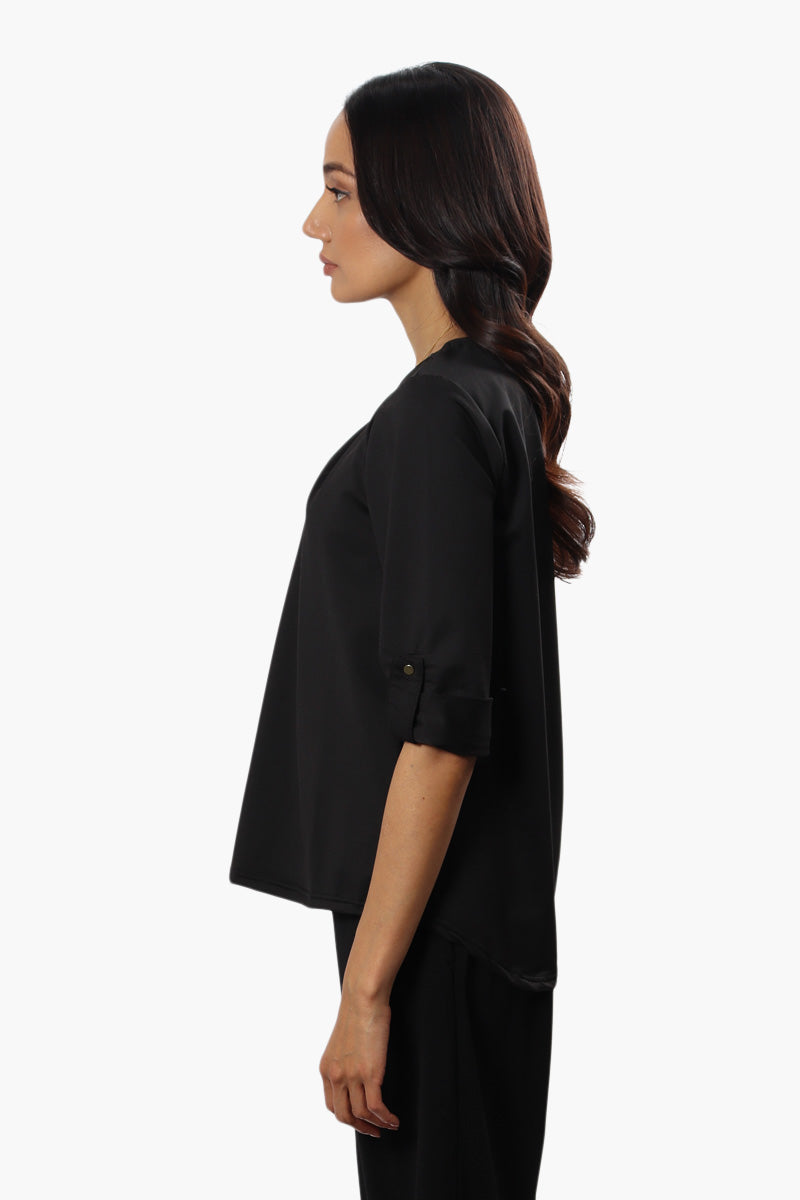Beechers Brook Solid Roll Up Sleeve Blouse - Black - Womens Shirts & Blouses - Fairweather