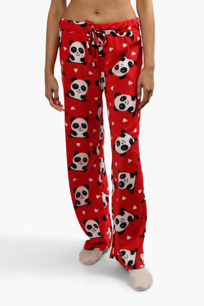 Cuddly Canuckies Plush Panda Print Pajama Pants - Red - Womens Pajamas - Fairweather