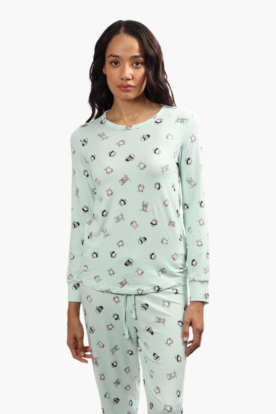Cuddly Canuckies Coffee Print Pajama Top - Mint - Womens Pajamas - Fairweather
