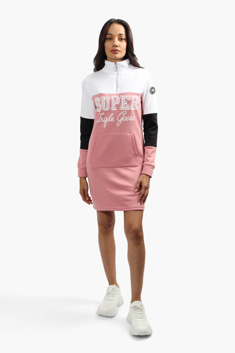 Super Triple Goose Half Zip Tunic Sweatshirt - Pink - Womens Hoodies & Sweatshirts - Fairweather