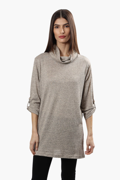 Runaway Bay Cowl Neck Roll Up Long Sleeve Top - Stone - Womens Long Sleeve Tops - Fairweather