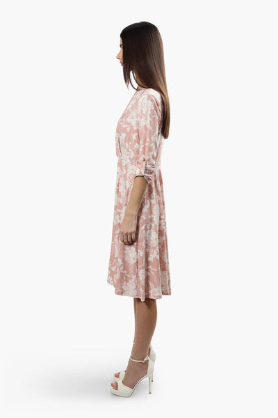 Beechers Brook Floral Roll Up Sleeve Day Dress - Pink - Womens Day Dresses - Fairweather