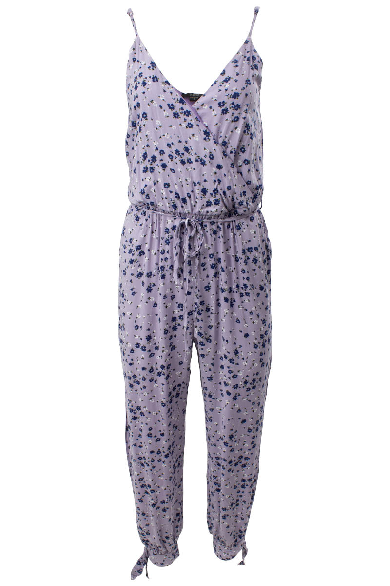 Floral Sleeveless Crossover Belted Jumpsuit - Lavender - Womens Jumpsuits & Rompers - Fairweather