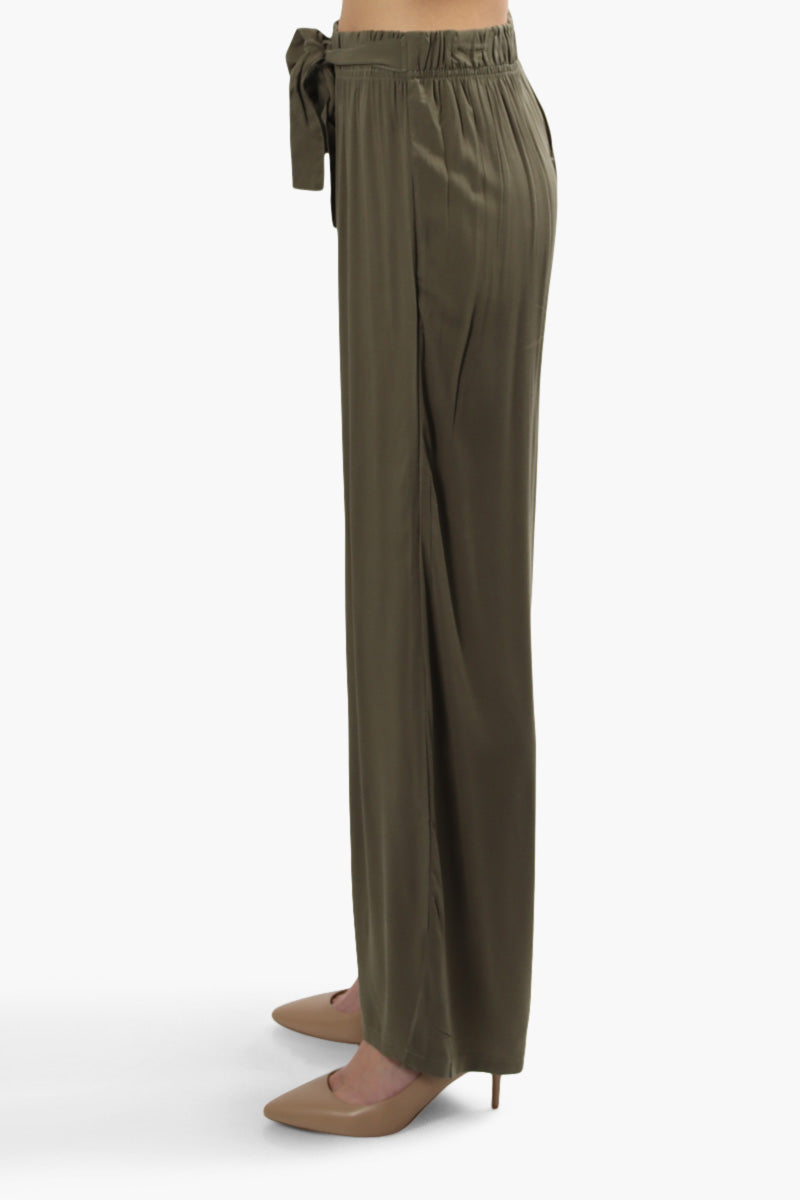 Solid Wide Leg Belted Palazzo Pants - Olive - Womens Pants - Fairweather