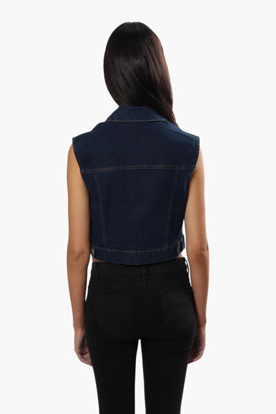 New Look Buttoned Flap Pocket Denim Vest - Navy - Womens Denim Jackets & Vests - Fairweather