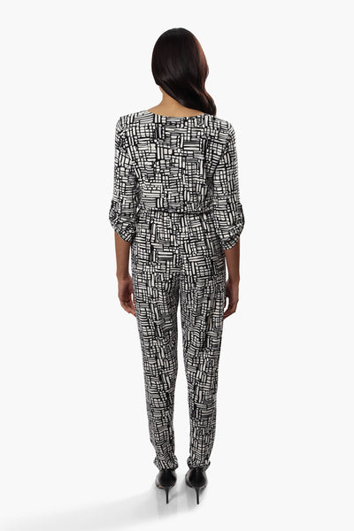 International INC Company Patterned Roll Up Sleeve Jumpsuit - Black - Womens Jumpsuits & Rompers - Fairweather