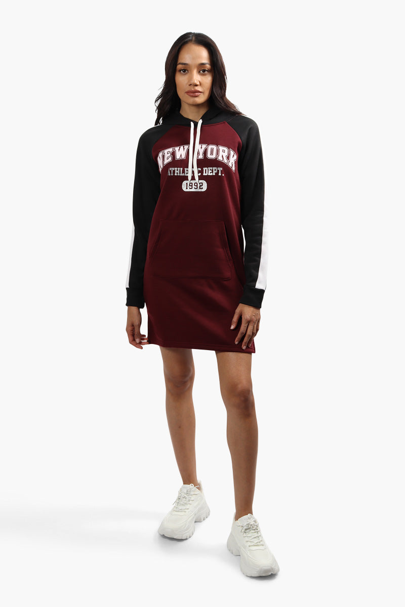 Fahrenheit New York Print Tunic Hoodie - Burgundy - Womens Hoodies & Sweatshirts - Fairweather