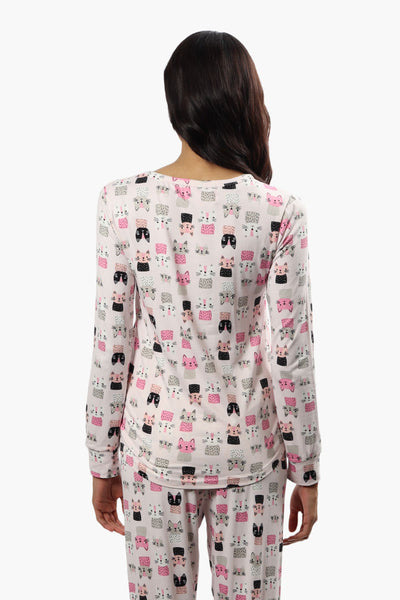 Cuddly Canuckies Cat Print Pajama Top - Pink - Womens Pajamas - Fairweather