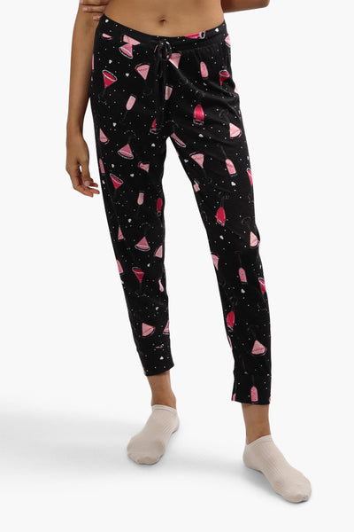 Cuddly Canuckies Glass Print Pajama Pants - Black - Womens Pajamas - Fairweather