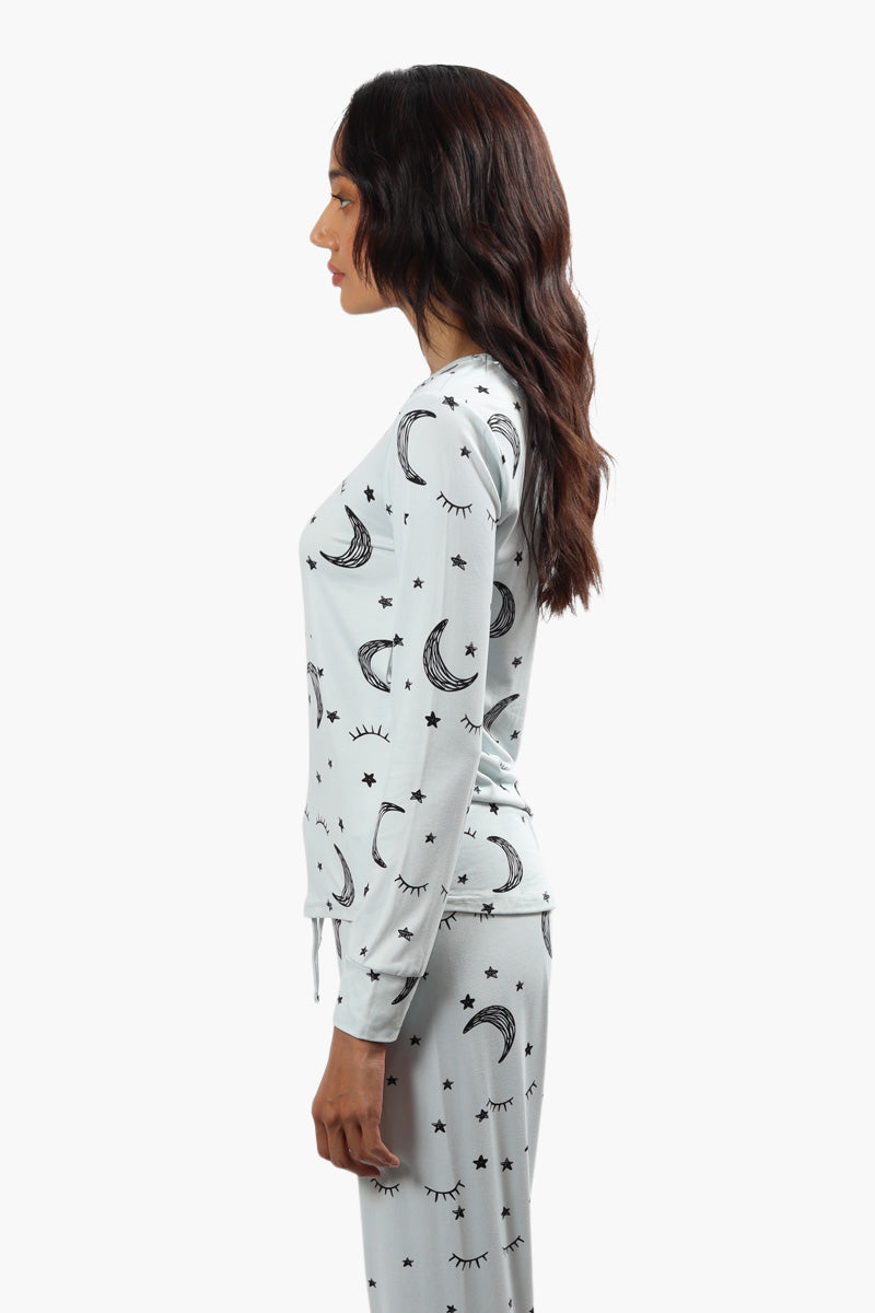 Cuddly Canuckies Moon Print Pajama Top - Blue - Womens Pajamas - Fairweather