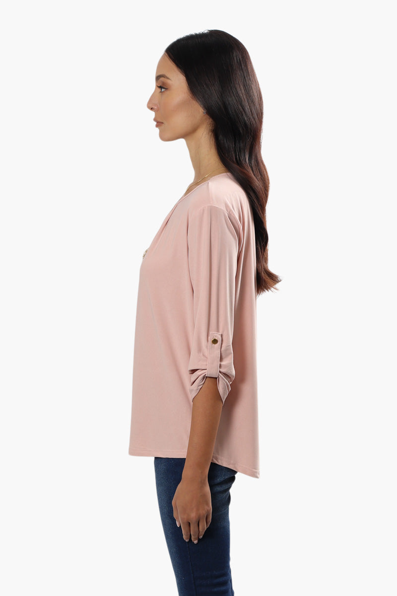 International INC Company Solid Roll Up Sleeve Blouse - Blush - Womens Shirts & Blouses - Fairweather