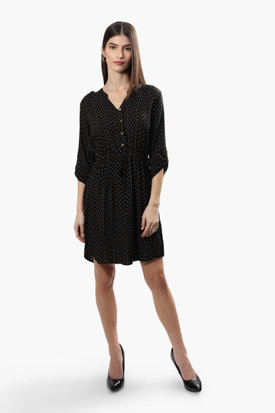 Roll Up Sleeve Printed Day Dress - Black - Womens Day Dresses - Fairweather