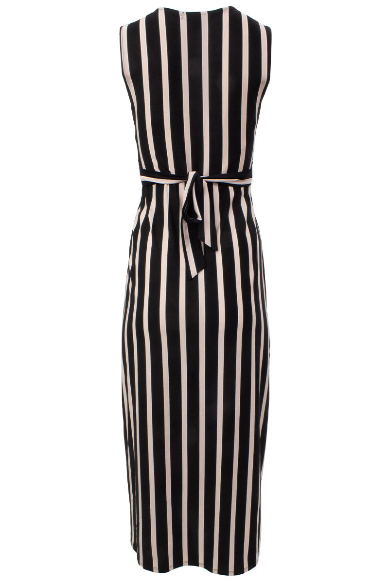 Striped Sleeveless Padded Maxi Dress - Black - Womens Maxi Dresses - Fairweather