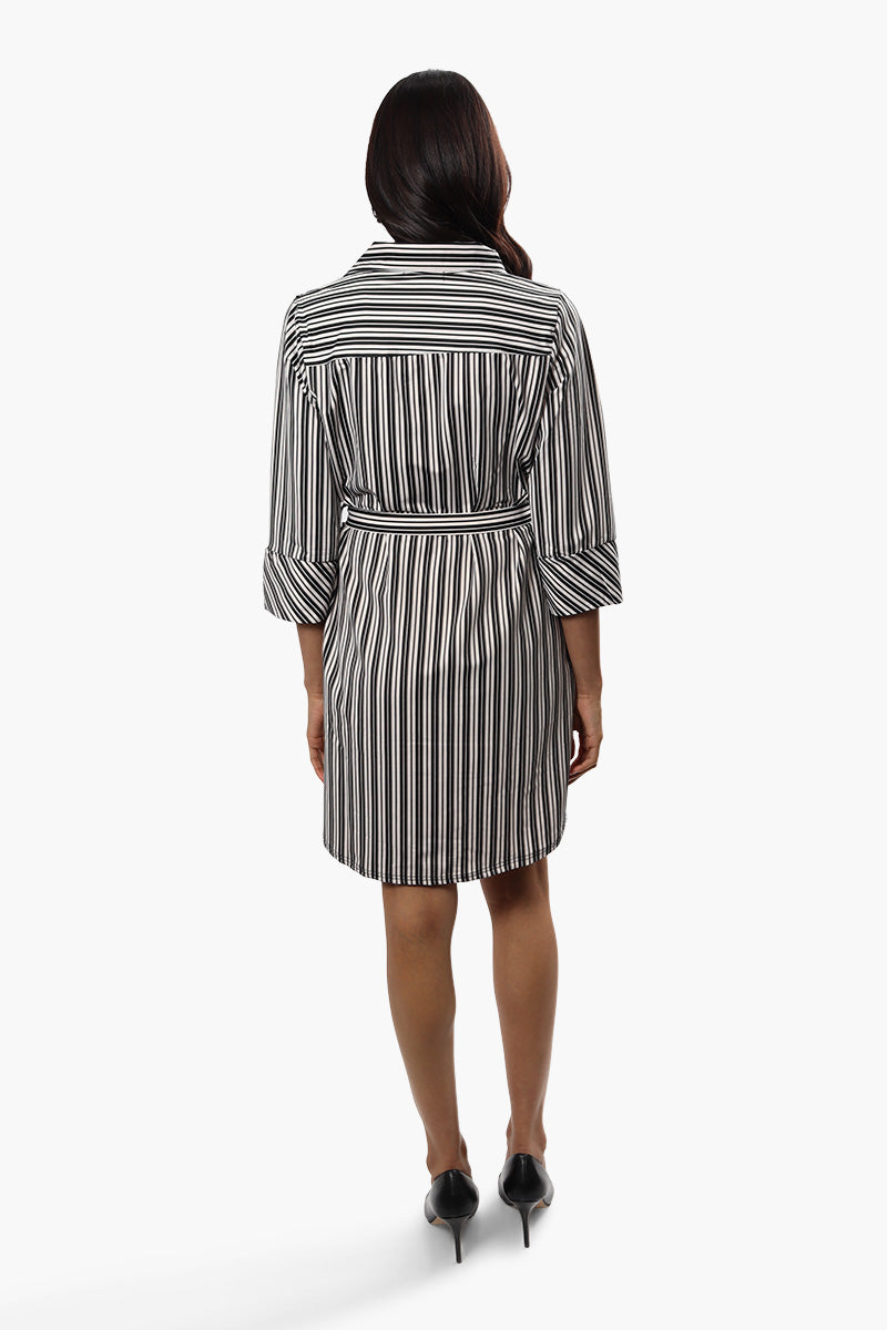 Beechers Brook Striped Belted Day Dress - White - Womens Day Dresses - Fairweather