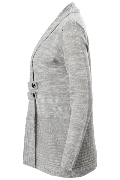 International INC Company Ribbed Lapel Button Trim Cardigan - Grey - Womens Cardigans - Fairweather