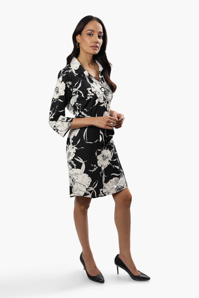 Beechers Brook Floral Belted Day Dress - Black - Womens Day Dresses - Fairweather