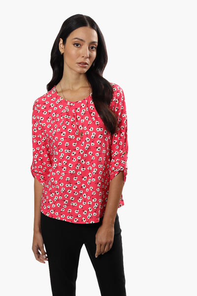 International INC Company Floral Roll Up Sleeve Blouse - Pink - Womens Shirts & Blouses - Fairweather