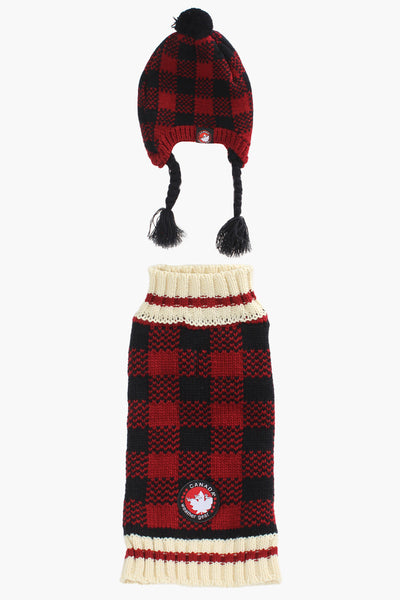 Canada Weather Gear Pom Hat Sweater Pet Set - Red - Pet Accessories - Fairweather