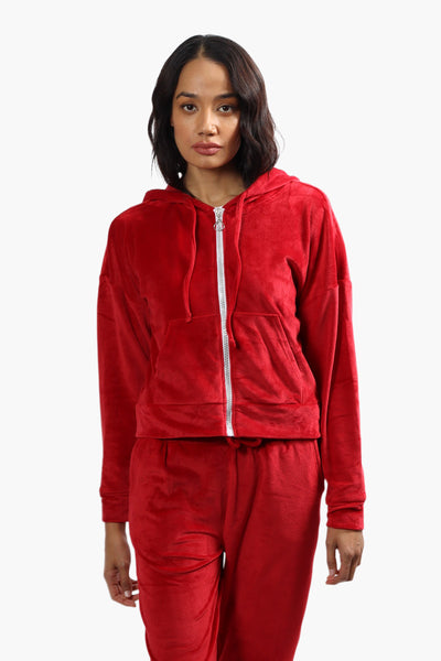 Mikk Velour Front Zip Hoodie - Red - Womens Hoodies & Sweatshirts - Fairweather