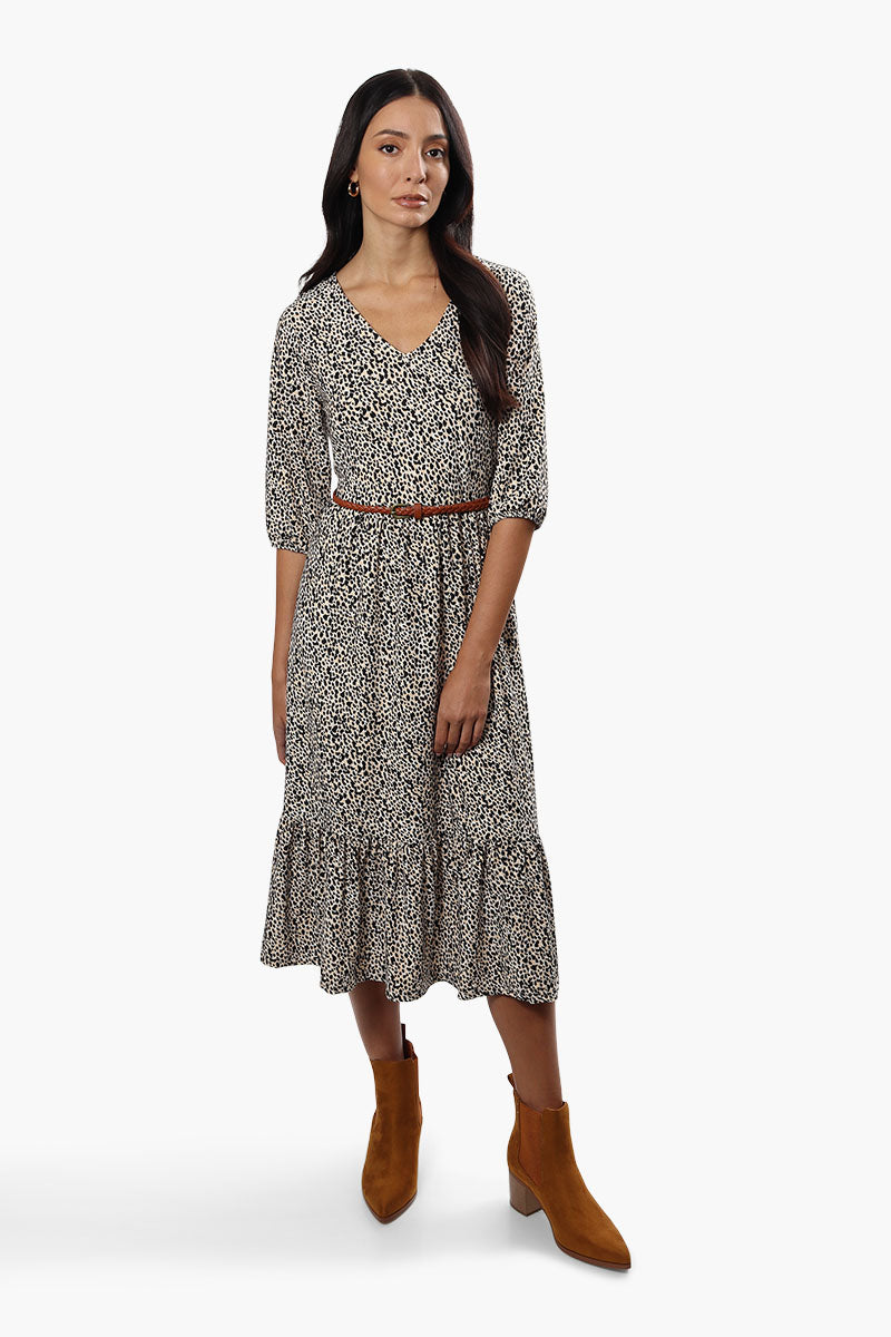International INC Company Leopard Print Belted Midi Dress - Beige - Womens Midi Dresses - Fairweather