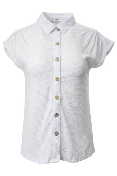 Solid Cap Sleeve Placket Shirt - White - Womens Shirts & Blouses - Fairweather