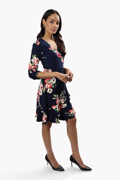International INC Company Belted Floral Crossover Day Dress - Navy - Womens Day Dresses - Fairweather