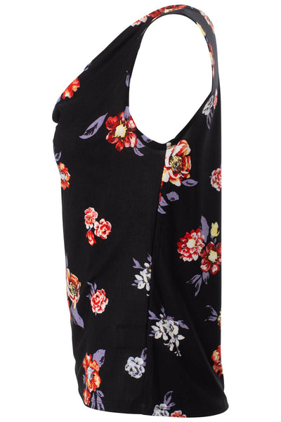 Floral Cowl Neck Tank Top - Black - Womens Tees & Tank Tops - Fairweather