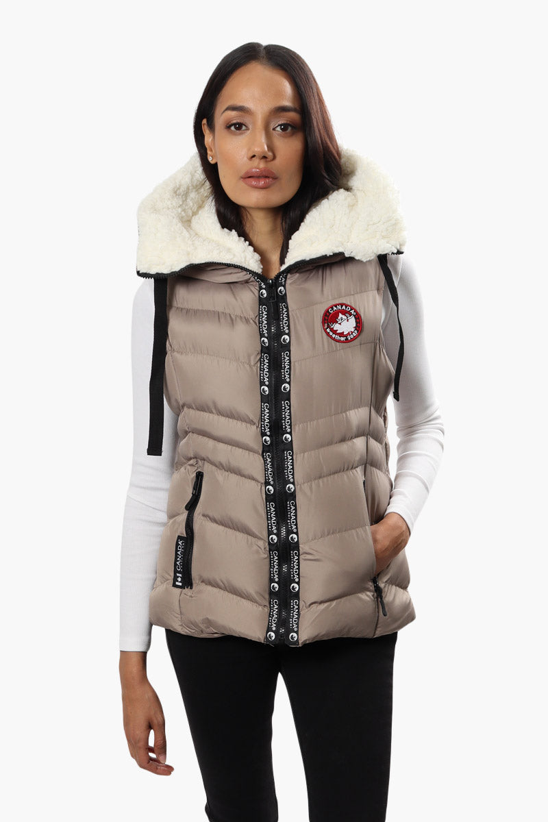 Canada Weather Gear Sherpa Hood Puffer Vest - Beige - Womens Vests - Fairweather