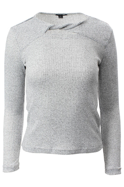 Magazine Ribbed Front Twist Long Sleeve Top - Grey - Womens Long Sleeve Tops - Fairweather