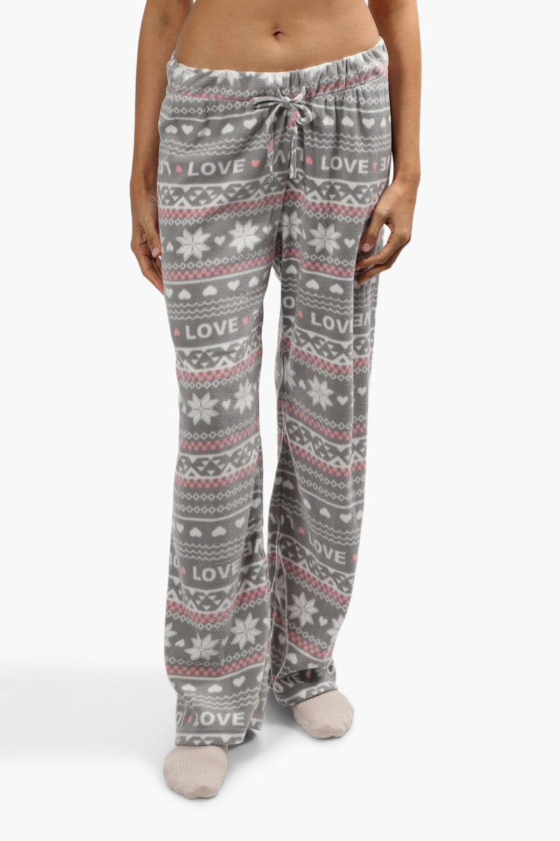 Cuddly Canuckies Plush Festive Print Pajama Pants - Grey - Womens Pajamas - Fairweather