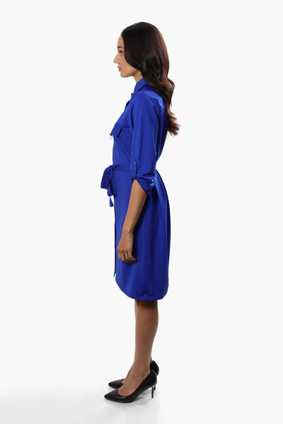 Beechers Brook Belted Button Up Day Dress - Blue - Womens Day Dresses - Fairweather