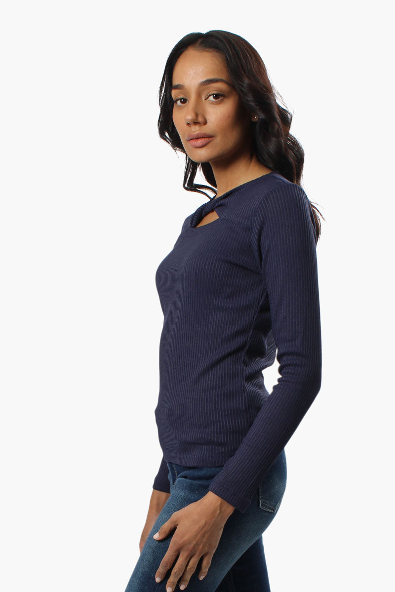 Magazine Ribbed Front Twist Long Sleeve Top - Navy - Womens Long Sleeve Tops - Fairweather