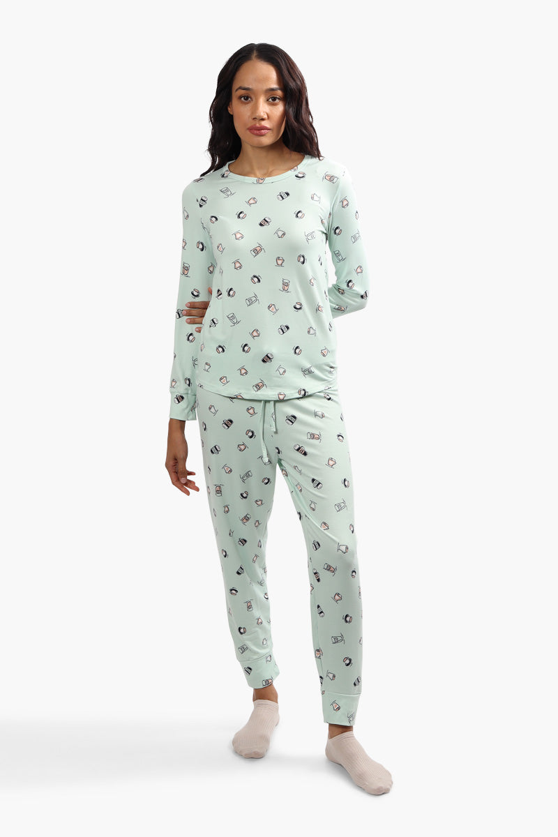 Cuddly Canuckies Coffee Print Pajama Top - Mint - Womens Pajamas - Fairweather