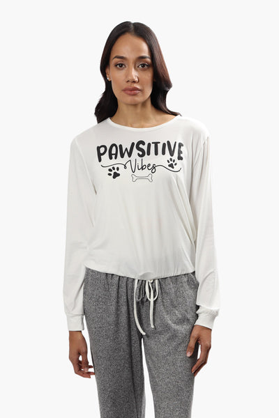 Cuddly Canuckies Pawsitive Vibes Print Pajama Top - White - Womens Pajamas - Fairweather