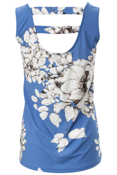 Floral Back Strap Tank Top - Blue - Womens Tees & Tank Tops - Fairweather