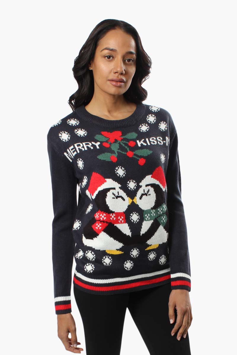 Ugly Christmas Sweater Penguin Knit Christmas Sweater - Navy - Womens Christmas Sweaters - Fairweather