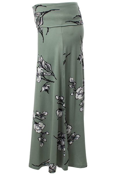 Floral Foldover Waist Midi Skirt - Mint - Womens Skirts - Fairweather