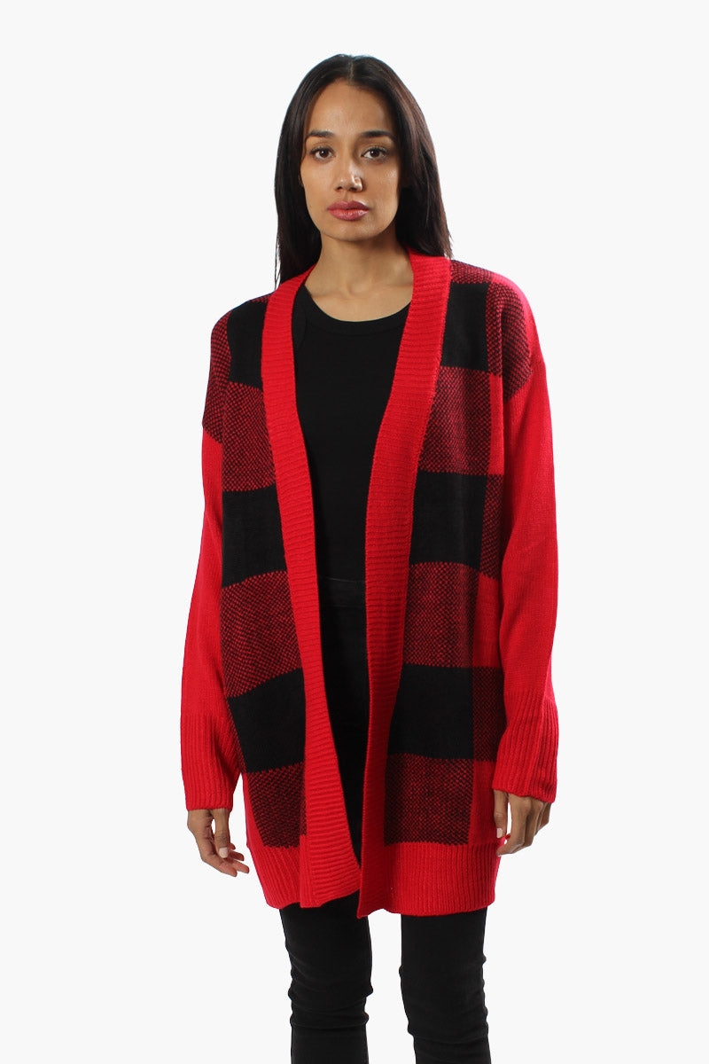 Canada Weather Gear Plaid Open Cardigan - Red - Womens Cardigans - Fairweather