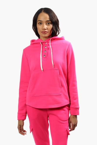 Fahrenheit Fleece Henley Hoodie - Pink - Womens Hoodies & Sweatshirts - Fairweather