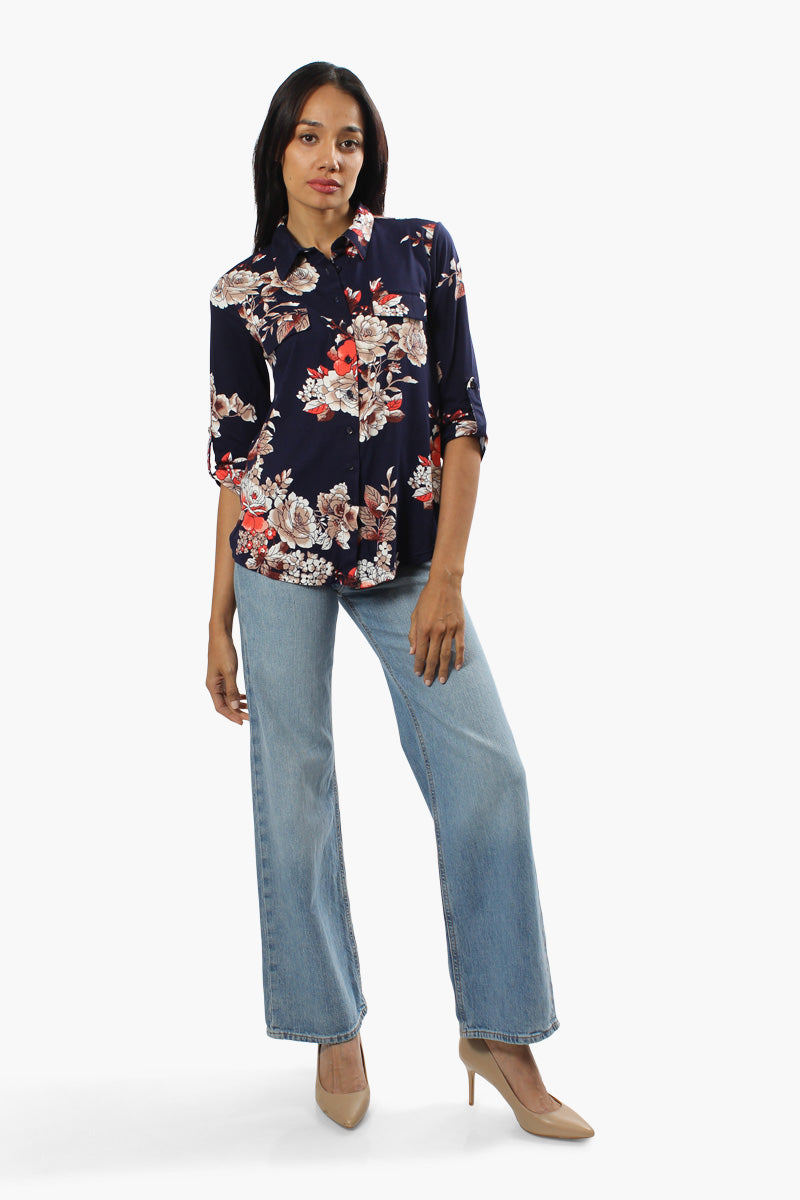 Majora Floral Roll Up Sleeve Shirt - Navy - Womens Shirts & Blouses - Fairweather